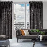 Zasłona na taśmie 135x270 TULIA welwetowa czarna z szampańskim wzorem wyrazistych liści - 11