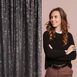 Zasłona na taśmie 135x270 TULIA welwetowa czarna z szampańskim wzorem wyrazistych liści - 12