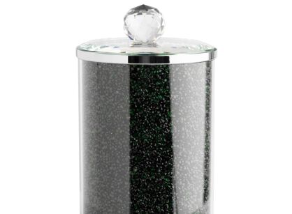 Pojemnik dekoracyjny szklany fi 10x17 VENTOSA zielony czarny z kryształkami