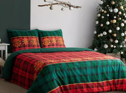 Pościel świąteczna 160x200 GLORY czerwono zielona wzór kraty z bawełny renforce