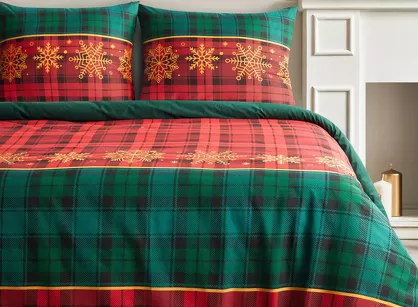 Pościel świąteczna 160x200 GLORY czerwono zielona wzór kraty z bawełny renforce