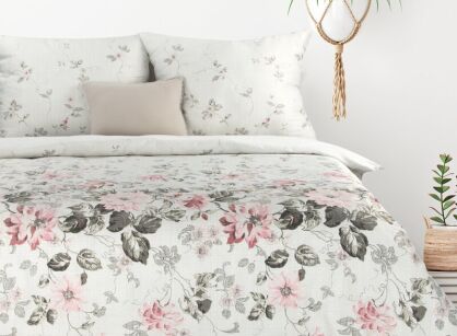 Pościel bawełniana 220x200 LEA 5 popielata różowa z wzorem kwiatów róż dwustronna Design 91