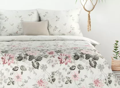 Pościel bawełniana 220x200 LEA 5 popielata różowa z wzorem kwiatów róż dwustronna Design 91
