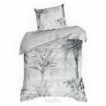Pościel satynowa 220x200 SPRING 104 biała stalowa z wzorem bananowców z kolekcji Classic - 4