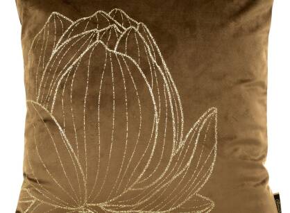 Poszewka welwetowa 45x45 BLINK 19F brązowa z dużym złotym kwiatem lotosu