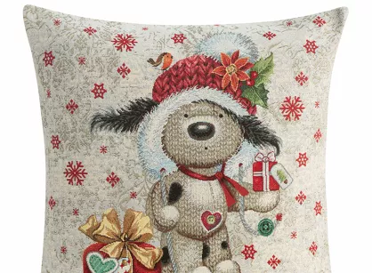 Poszewka świąteczna 45x45 6030 gobelinowa naturalna wzór świąteczny