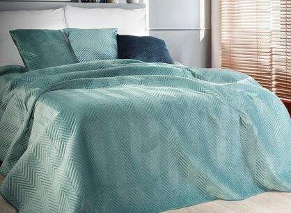 Narzuta welwetowa 230x260 SOFIA miętowa pikowana w gęstą jodełkę