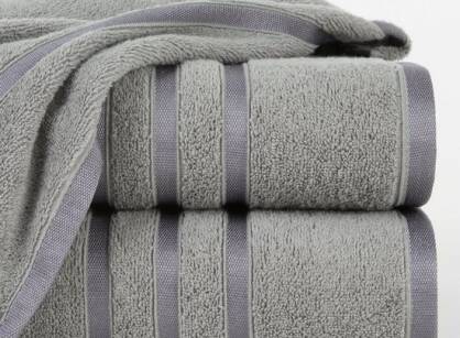 Ręcznik bawełniany 50x90 MADI stalowy z błyszczącą bordiurą w pasy