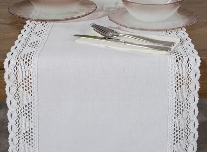 Bieżnik 35x180 NATALY biały zdobiony koronką