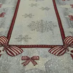 Bieżnik świąteczny 40x100 4067 gobelinowy popielaty z czerwonymi kokardkami i połyskującą srebrną nicią - 2