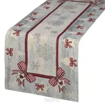 Bieżnik świąteczny 40x100 4067 gobelinowy popielaty z czerwonymi kokardkami i połyskującą srebrną nicią - 2