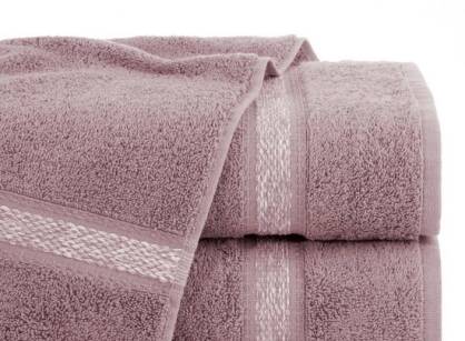 Ręcznik bawełniany 70x140 ALTEA pudrowy z bordiurą w stylu eko z melanżowym pasem