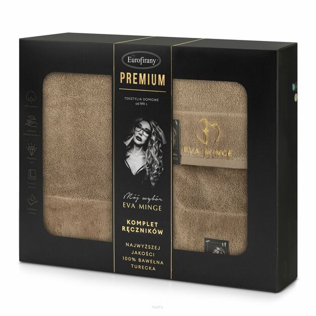Komplet Ręczników GAJA 3 Eva Minge beżowe z welwetową bordiurą sygnowaną logo projektantki