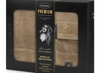 Komplet ręczników GAJA 3 Eva Minge beżowe z welwetową bordiurą sygnowaną logo projektantki