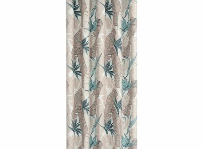 Zasłona na taras 155x220 GARDEN 8 na szelkach zapinanymi na rzepy miętowa wodoodporna z beżowym wzorem liścia bananowca