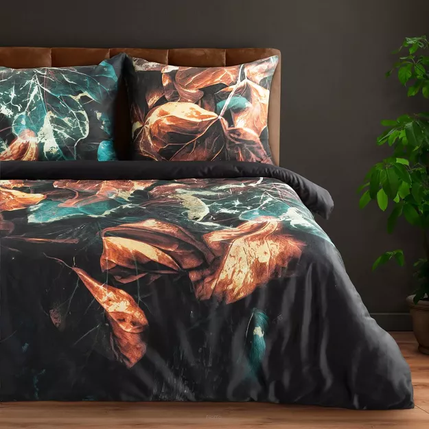 Pościel z makosatyny 220x200 EVA 16 Eva Minge czarna z designerskim wzorem z kolekcji Premium