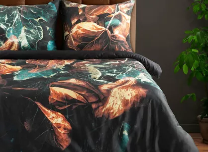 Pościel z makosatyny 220x200 EVA 16 Eva Minge czarna z designerskim wzorem z kolekcji Premium
