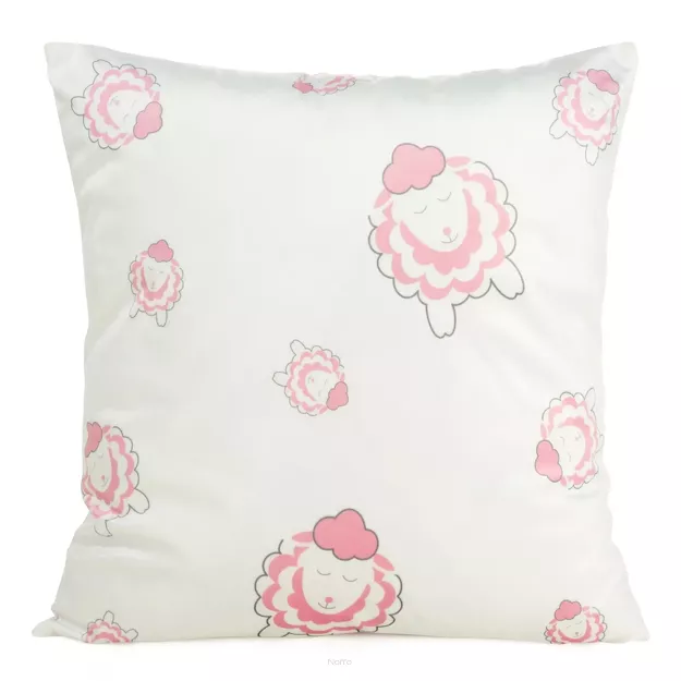Poszewka welwetowa 45x45 KIDS 4 dziecięca biała z różowym wzorem baranków