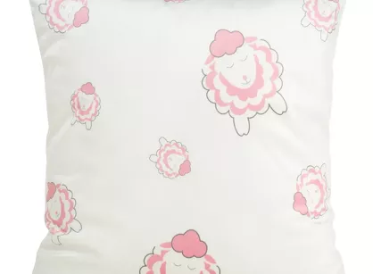 Poszewka welwetowa 45x45 KIDS 4 dziecięca biała z różowym wzorem baranków