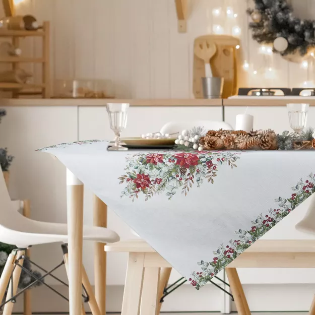 Nakładka świąteczna 100x100 4153 gobelinowa z szenili naturalna zielona świąteczny wzór