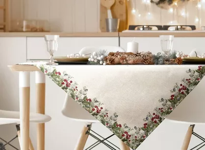 Nakładka świąteczna 100x100 4153 gobelinowa z szenili naturalna zielona świąteczny wzór