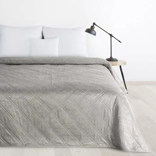 Narzuta welwetowa 220x240 LUIZ srebrna błyszcząca srebrny przecierany wzór