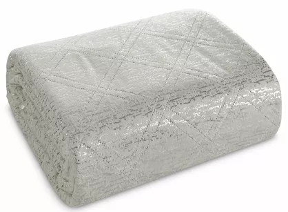 Narzuta welwetowa 220x240 LUIZ srebrna błyszcząca srebrny przecierany wzór