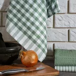 Komplet ścierek kuchennych 3x50x70 LUCY zielone w pasy i kratkę z bawełny - 3