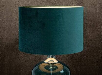 Lampa stołowa 33x35x50 SAMI turkusowa z abażurem z lśniącego welwetu