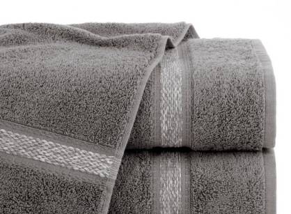 Ręcznik bawełniany 70x140 ALTEA stalowy z bordiurą w stylu eko z melanżowym pasem