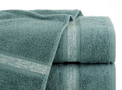 Ręcznik bawełniany 70x140 ALTEA ciemna mięta z bordiurą w stylu eko z melanżowym pasem