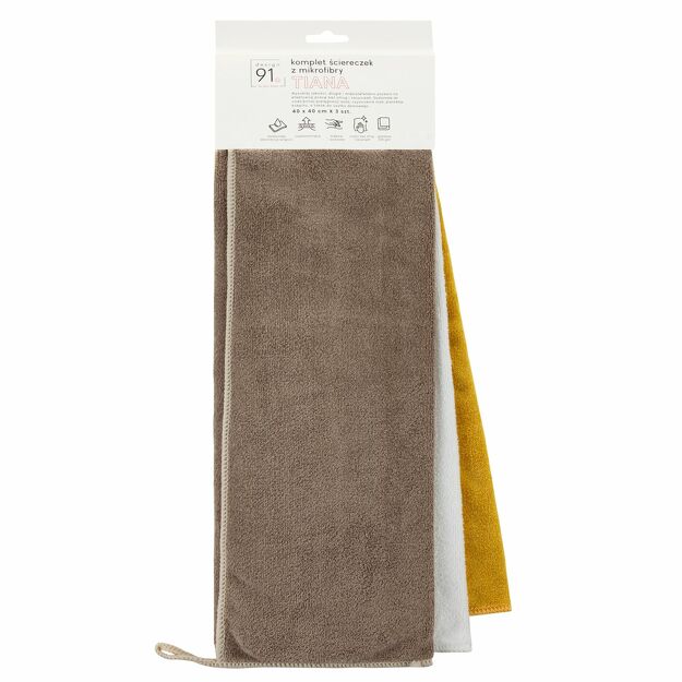 Komplet ściereczek 3x40x40 TIANA brązowy biały z mikrofibry Design 91