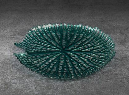 Patera dekoracyjna szklana fi 32x3 MELA turkusowa w kształcie liścia lilii wodnej