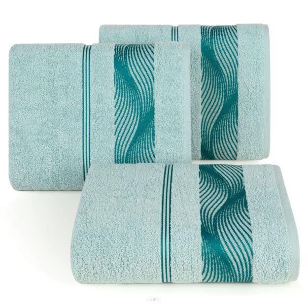 Ręcznik bawełniany 50x90 SYLWIA 2 miętowy z bordiurą żakardową w falujący wzór