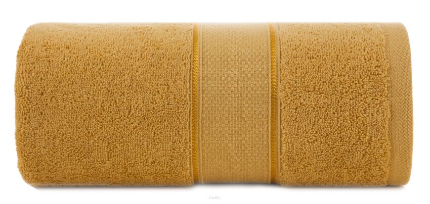 Ręcznik bawełniany 30x50 LIANA musztardowy zdobiony bordiurą z błyszczącą nicią