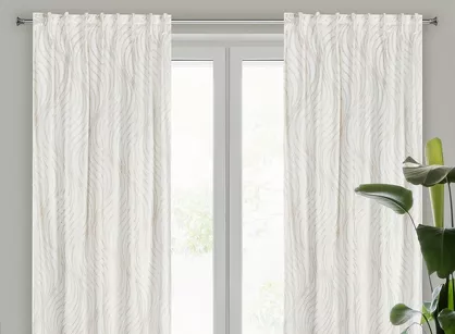 Zasłona gotowa na taśmie flex 140x270 BLANCA 3A welwetowa biała ze złotym falującym wzorem Limited Collection