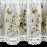 Zazdrostka gotowa w tunelu 150x30 FLORA biała z etaminy zdobiona koronką z nadrukiem kwiatów i motyli - 6