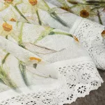 Zazdrostka gotowa w tunelu 150x30 FLORA biała z etaminy zdobiona koronką z nadrukiem kwiatów i motyli - 7