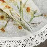 Zazdrostka gotowa w tunelu 150x30 FLORA biała z etaminy zdobiona koronką z nadrukiem kwiatów i motyli - 8