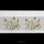 Zazdrostka gotowa w tunelu 150x30 FLORA biała z etaminy zdobiona koronką z nadrukiem kwiatów i motyli - 9