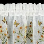 Zazdrostka gotowa w tunelu 150x30 FLORA biała z etaminy zdobiona koronką z nadrukiem kwiatów i motyli - 3