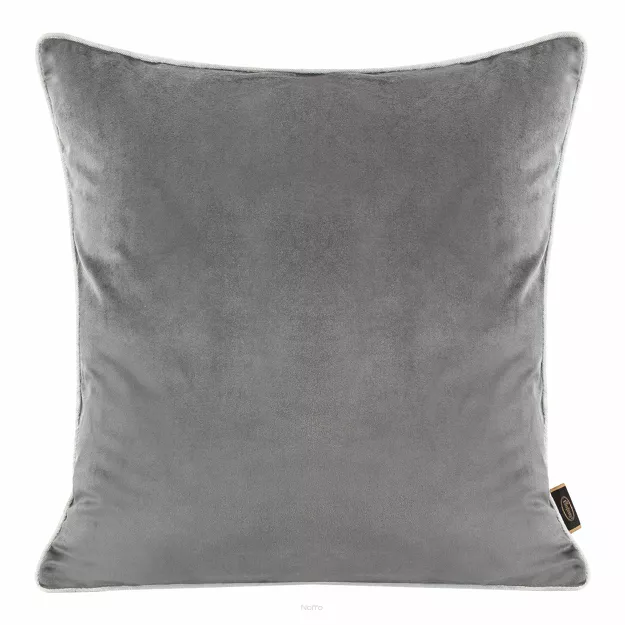 Poszewka welwetowa 45x45 VELVET 57I szara z wypustką na brzegach i imitacją lnu