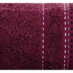 Ręcznik bawełniany 70x140 POLA w kolorze bakłażanu z kolorową bordiurą zakończoną stebnowaniem