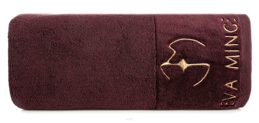 Ręcznik bawełniany 70x140 GAJA Eva Minge bordowy z welwetową bordiurą sygnowaną logo projektantki