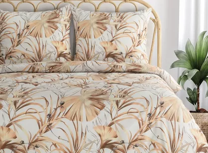 Pościel bawełniana 160x200 POLA biała z wzorem brązowych liści z kolekcji Classic Family