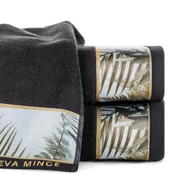 Ręcznik 50x90 EVA 17 Eva Minge czarny zdobiony bordiurą z botanicznym wzorem w liście z kolekcji Premium