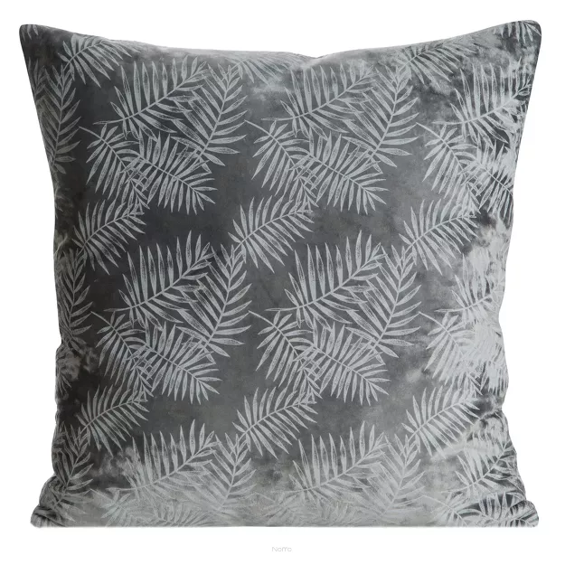Poszewka welwetowa 45x45 VELVET 74B grafitowa ze srebrnym nadrukiem botanicznym