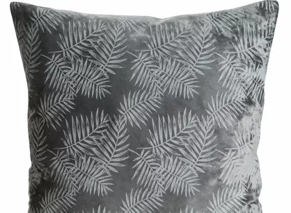 Poszewka welwetowa 45x45 VELVET 74B grafitowa ze srebrnym nadrukiem botanicznym