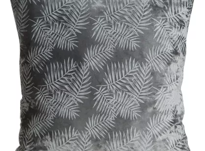 Poszewka welwetowa 45x45 VELVET 74B grafitowa ze srebrnym nadrukiem botanicznym