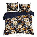 Pościel bawełniana 160x200 FIORA granatowa pomarańczowa z wzorem kwiatowym z kolekcji Classic - 6